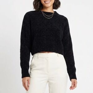 Double Zero Black Popcorn Knit Cropped Sweater Crew Neck DZ20H913 Medium